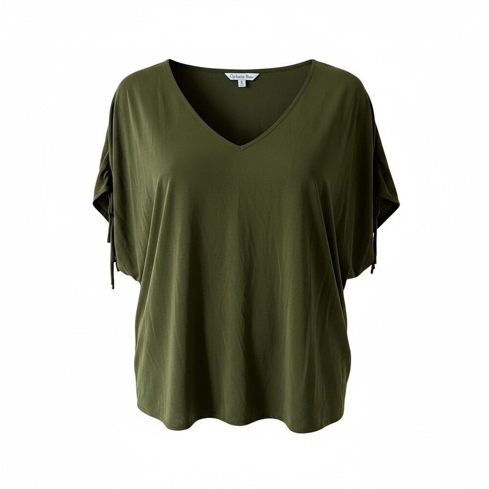Ophelia Roe Women's 3XL Green V-Neck Blouse Short Sleeve Casual